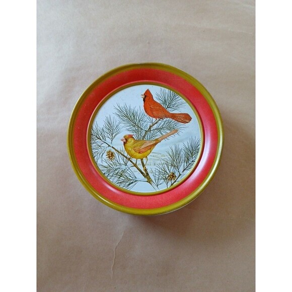 Vintage Cardinal  Bird Red Cookie Tin Container Christmas Holiday - Picture 2 of 7